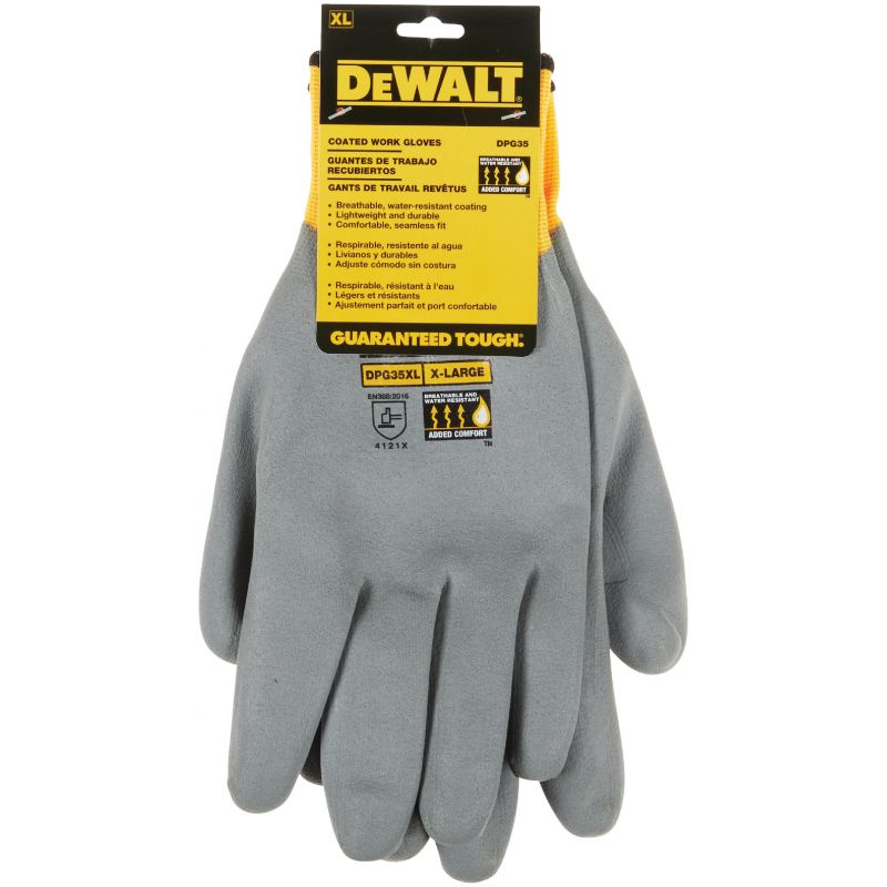 DeWalt Full Dip Water-Resistant Breathable Work Glove XL, Yellow &amp; Gray