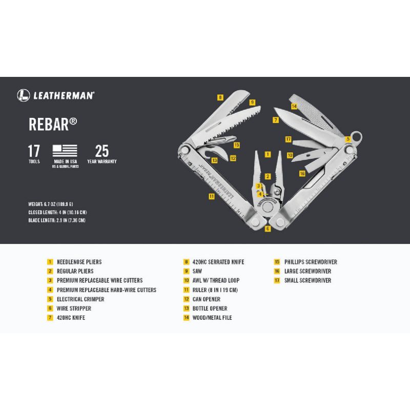Leatherman Rebar 17-In-1 Multi-Tool Stainless Steel