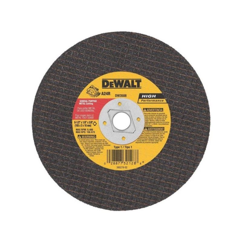 DeWALT DW3508 Abrasive Saw Blade, 6-1/2 in Dia, 1/8 in Thick, 5/8 in Arbor, Aluminum Oxide Abrasive
