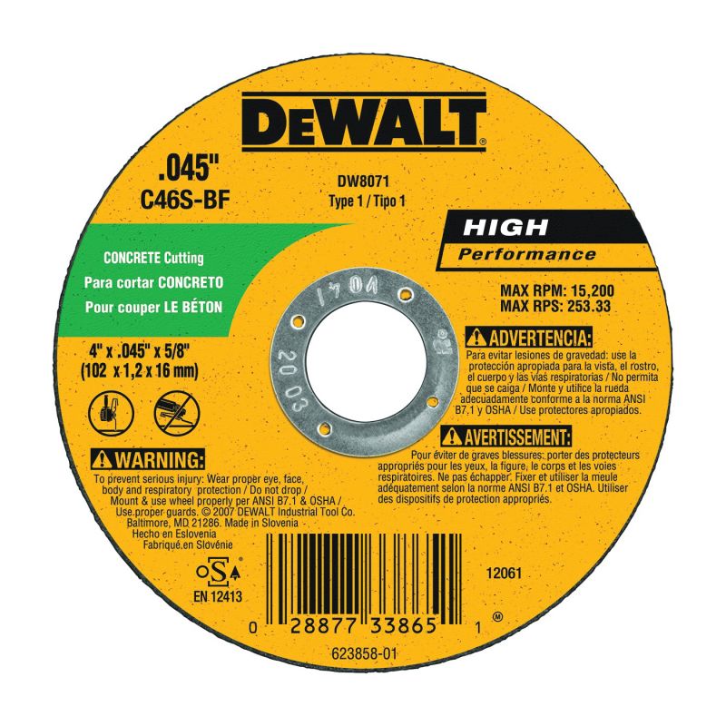 DeWALT DW8071 Cutting Wheel, 4 in Dia, 0.045 in Thick, 5/8 in Arbor, Medium, Silicone Carbide Abrasive