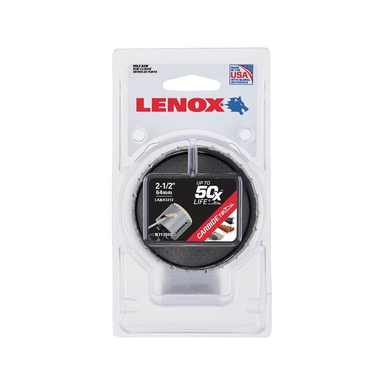 Lenox Speed Slot LXAH3212 Hole Saw, 2-1/2 in Dia, Carbide Cutting Edge