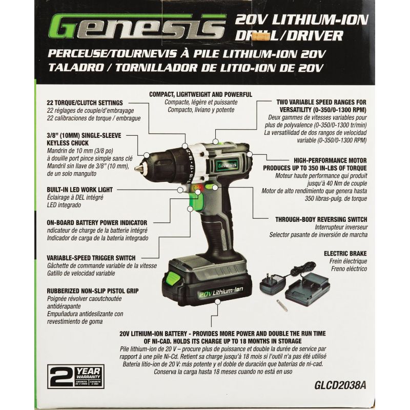 Genesis 20V Lithium-Ion Cordless Drill Kit