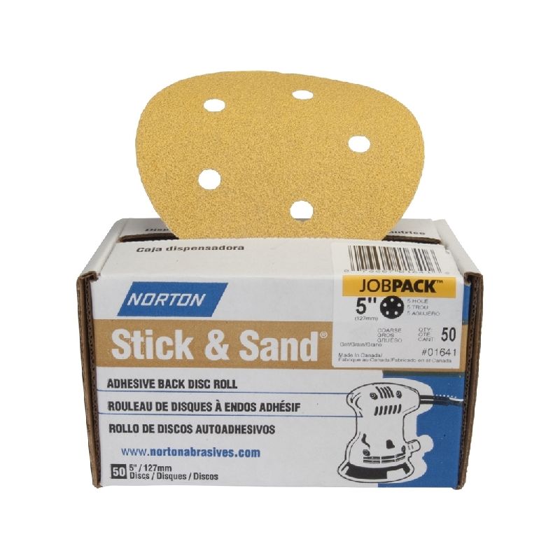 Norton Stick &amp; Sand Series 07660701652 Sanding Disc, 6 in Dia, Coated, 80 Grit, Coarse, Aluminum Oxide Abrasive