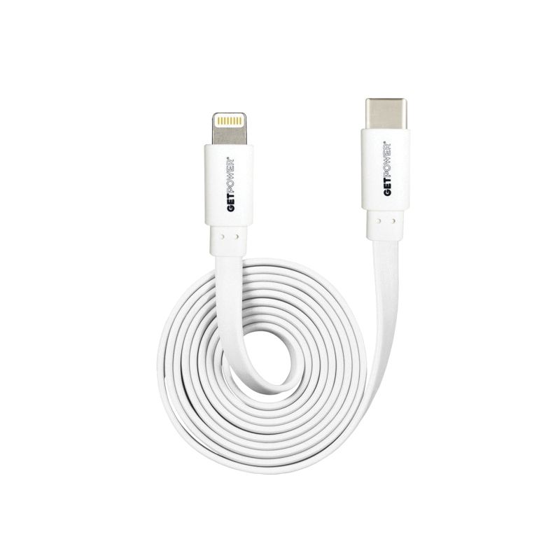GetPower GP-USBC-ACL Sync and Charging Cable, USB Type C, Lightning, White, 3 ft L White