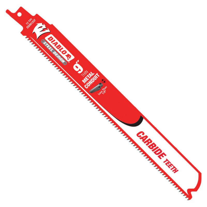 Diablo Steel Demon DS0912CF Reciprocating Saw Blade, 2 in W, 9 in L, 12 TPI, Carbide Cutting Edge Red