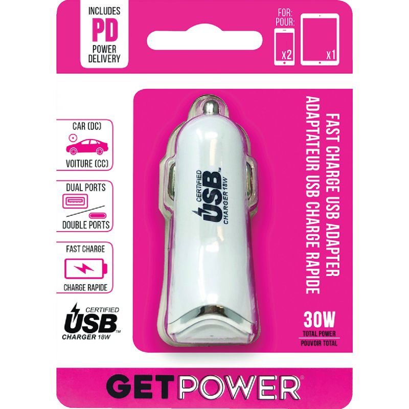 GetPower Power Delivery Car Charger White
