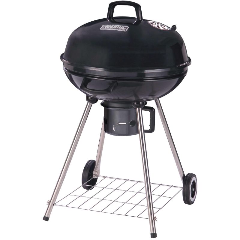 Omaha Charcoal Kettle Grill, 2-Grate, 397 sq-in Primary Cooking Surface, Black, Steel Body Black