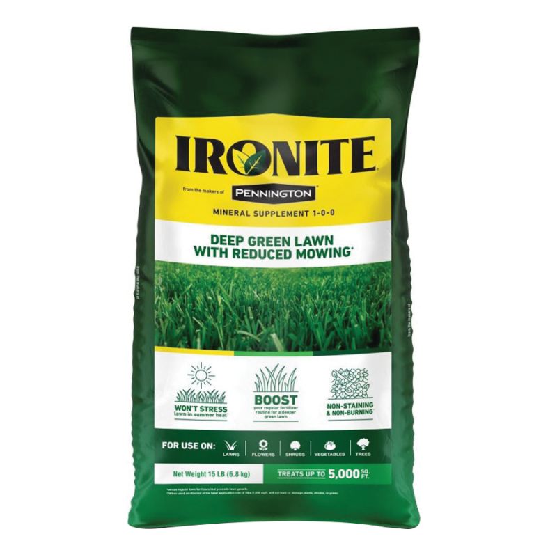Ironite 100544883 Mineral Supplement 1-0-0 Fertilizer, 15 lb, Granular, 1-0-0 N-P-K Ratio Black/Gray