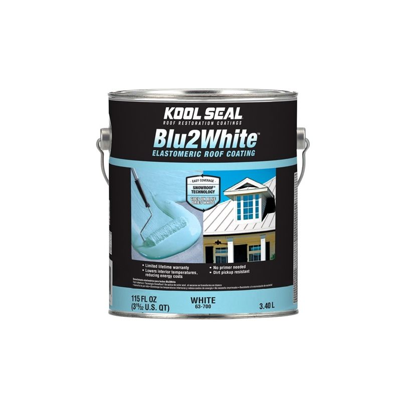 Kool Seal Blu2White Series KS0063700-16 Elastomeric Roof Coating, White, 1 gal, Liquid White (Pack of 4)