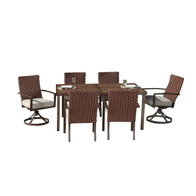 Pacific Casual LLC 223-MM19-185-7D Addison Dining Set, Woven Back, 7 Pc Brown