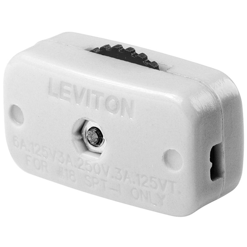 Leviton C24-00423-3KW Cord Switch, 3/6 A, 125/250 V, White White