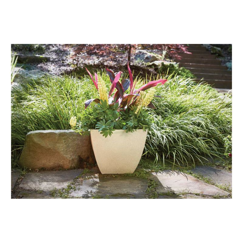 Southern Patio HDR-091677 Newland Planter, 13-1/2 in H, 16 in W, 16 in D, Square, Plastic/Resin, Gray, Stone Aesthetic Gray