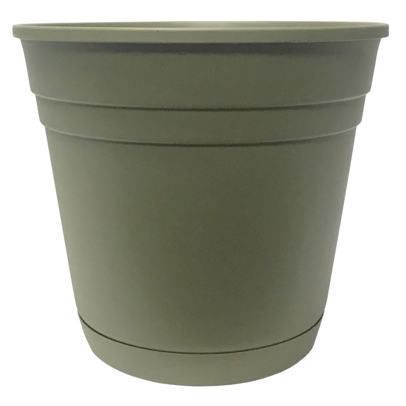 Southern Patio RN2008OG Planter with Attached Saucer, 16-3/4 in H, 20 in W, 20 in D, Round, Riverland Design, Resin Large, Olive Green