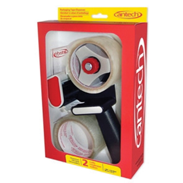 Cantech Hand-Held Packaging Tape Dispenser with 2 Rolls Clear Box