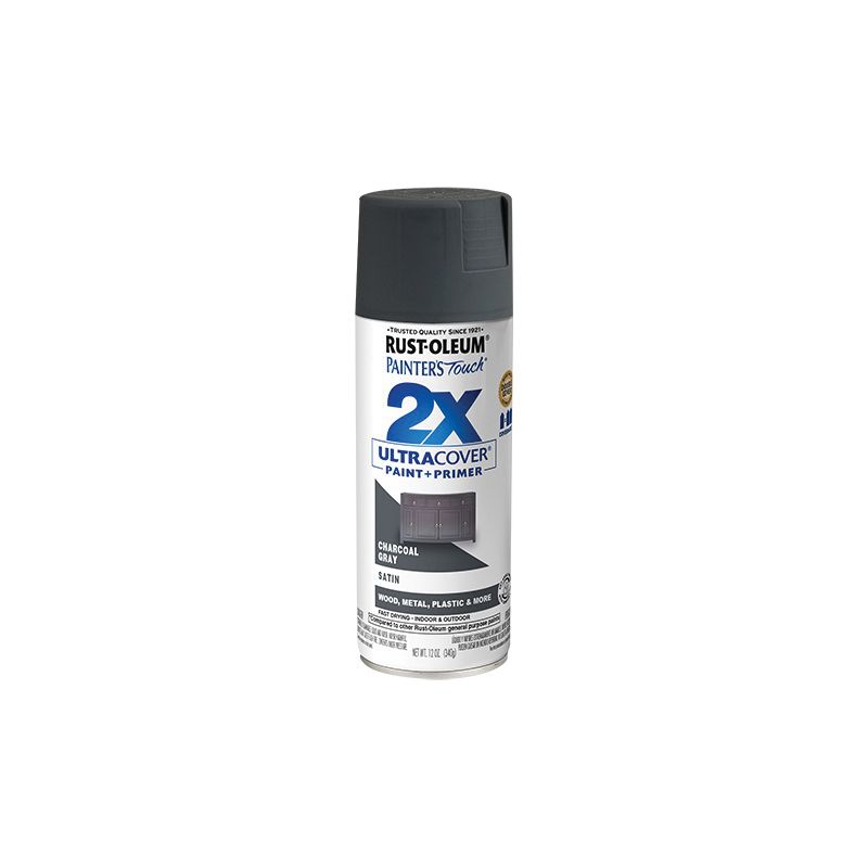 Rust-Oleum Painter&#039;s Touch 2X Ultra Cover 350373 Spray Paint, Satin, Charcoal Gray, 12 oz, Aerosol Can Charcoal Gray