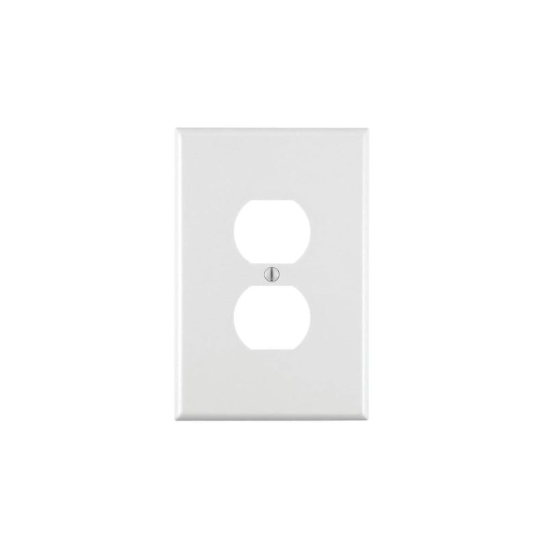 Leviton 80503-W Receptacle Wallplate, 4-7/8 in L, 3-1/8 in W, Midway, 1 -Gang, Plastic, White, Surface Mounting Midway, White