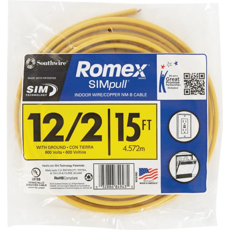 Romex 12/2 NMW/G Electrical Wire Yellow
