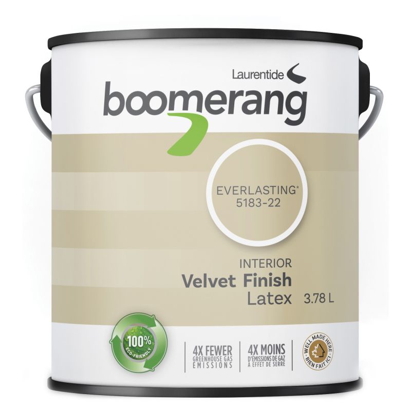 boomerang 5183 Series 5183-22L19 Interior Paint, Velvet Sheen, Everlasting, 3.78 L, 40 sq-m Coverage Area Everlasting