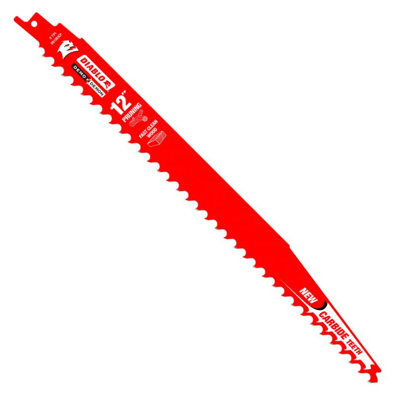 Diablo Demo Demon DS1203CP10 Reciprocating Saw Blade, 1 in W, 12 in L, 3 TPI, Carbide Cutting Edge, 10/PK Red