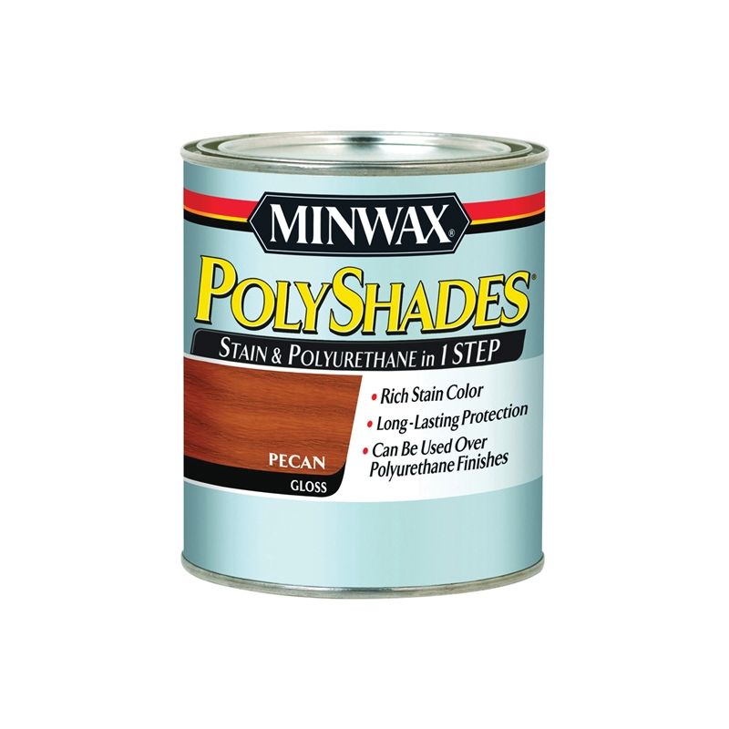 Minwax 61420444 Waterbased Polyurethane Stain, Gloss, Liquid, Pecan, 1 qt, Can Pecan
