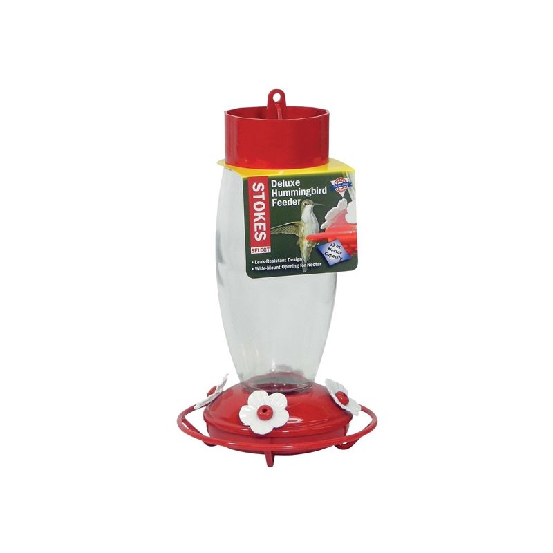 Stokes Select 38105 Deluxe Bird Feeder, 30 oz, 4-Port/Perch, Glass/Plastic, Red, 10.6 in H Red