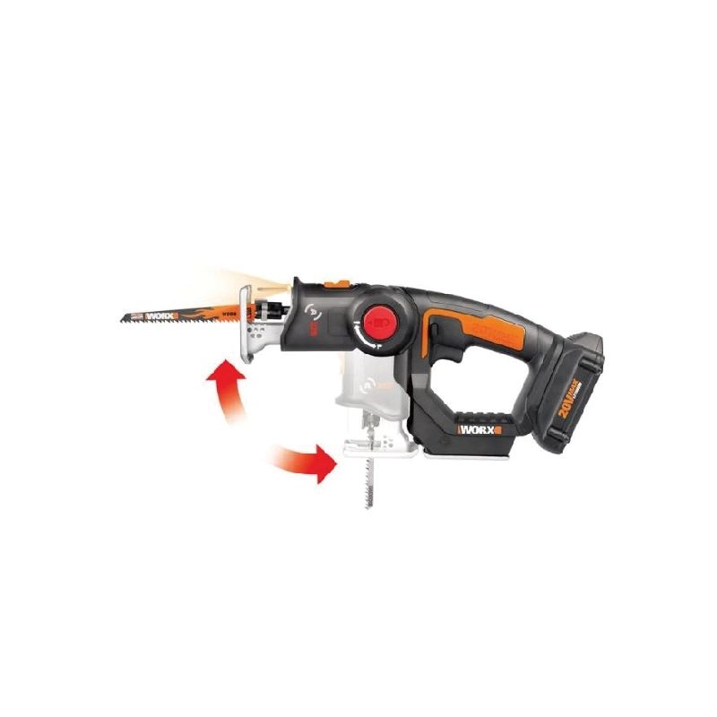 WORX WX550L Reciprocating and Jig Saw, Battery Included, 20 V, 1.5 Ah, 3/4 in L Stroke
