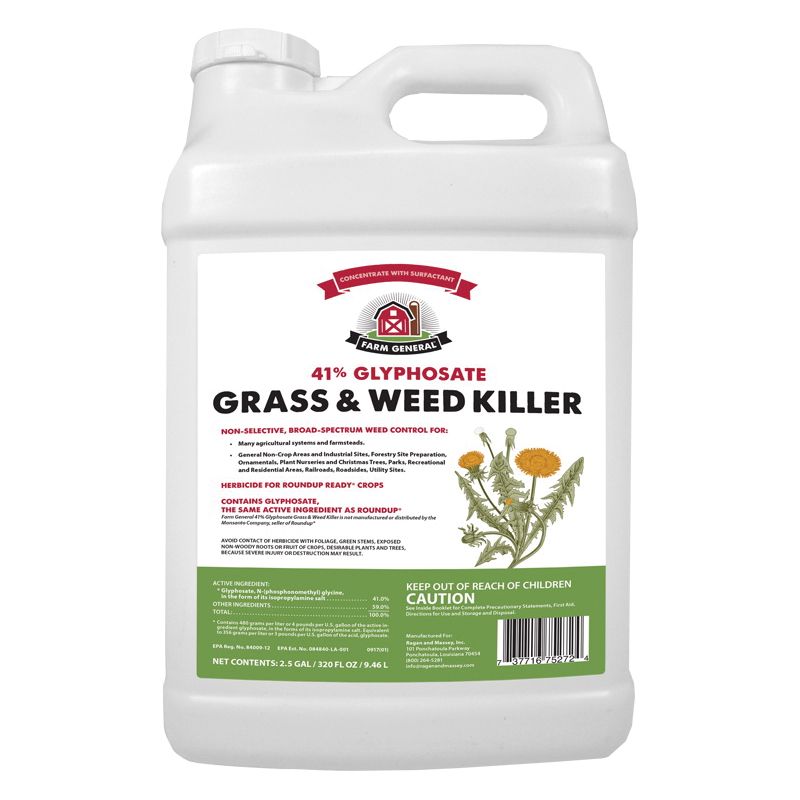 Farm General 75272 Grass and Weed Killer, Liquid, Clear/Viscous Green/Yellow, 2.5 gal Clear/Viscous Green/Yellow