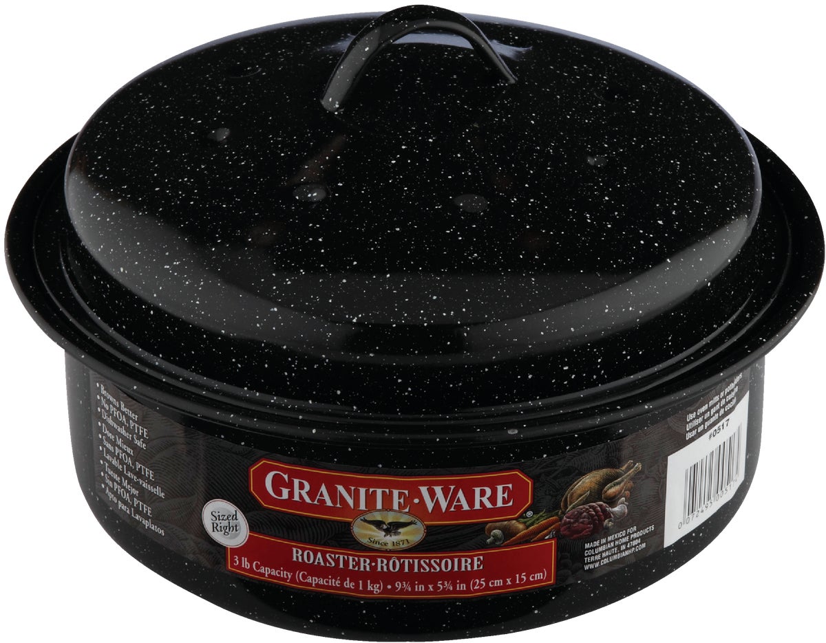 Granite Ware 21 in Oven Rectangular Roaster with lid. (Speckled Black) -  Accommodates up to 25 lb poultry or roast.