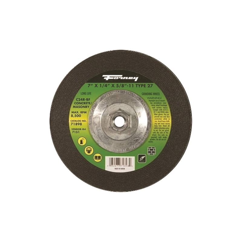 Forney 71898 Grinding Wheel, 7 in Dia, 1/4 in Thick, 5/8-11 in Arbor, 24 Grit, Coarse, Silicone Carbide Abrasive