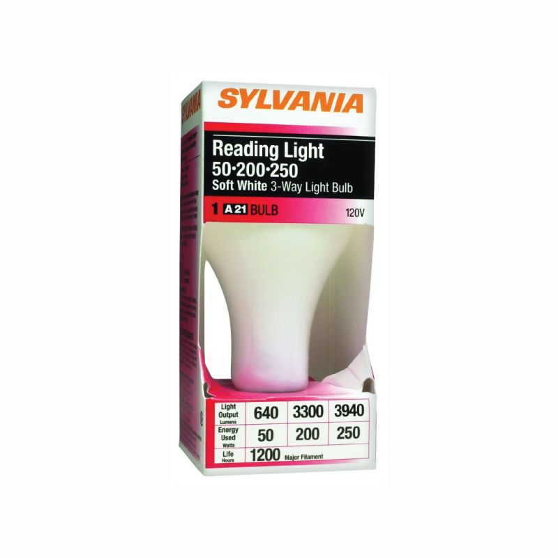 Sylvania 19404 Incandescent Lamp, 50/200/250 W, A21 Lamp, Medium Lamp Base, 580, 3300, 3880 Lumens, 2850 K Color Temp