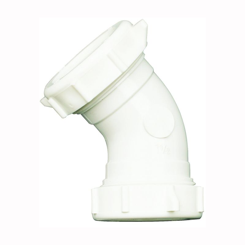 Plumb Pak PP20557 Drain Pipe Elbow, 1-1/2 in, 45 deg Angle, PVC, White White