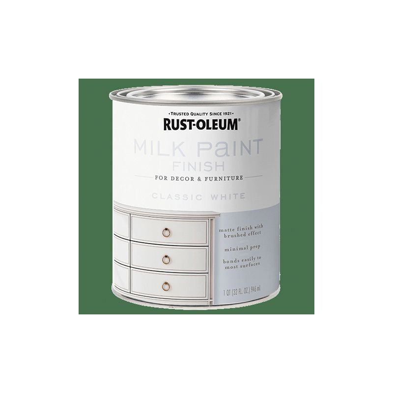 Classic White, Rust-Oleum Matte Milk Paint Finish- 331049, Quart 