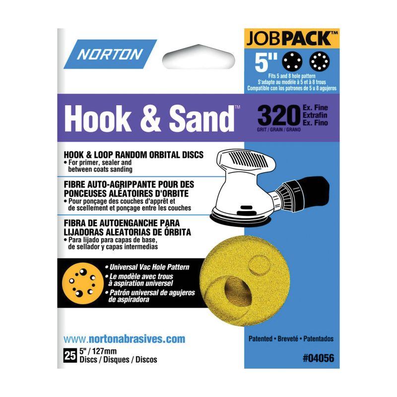 Norton 04056 Sanding Disc, 5 in Dia, Coated, P320 Grit, Extra Fine, Aluminum Oxide Abrasive, Universal Vacuum