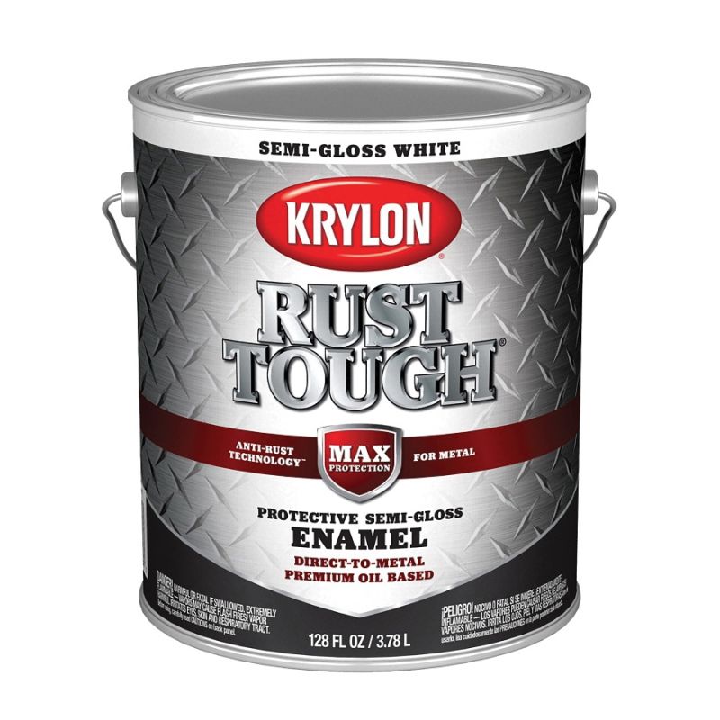 Krylon Rust Tough K09734008 Rust Preventative Paint, Semi-Gloss, White, 1 gal, 400 sq-ft/gal Coverage Area White (Pack of 4)