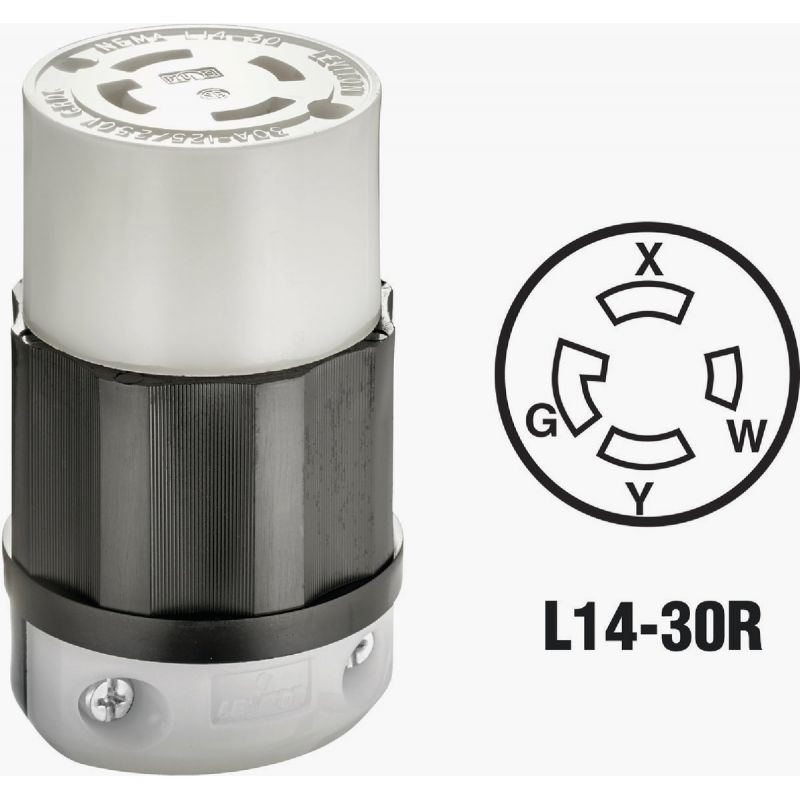 Leviton Industrial Grade Locking Cord Connector Black/White, 30