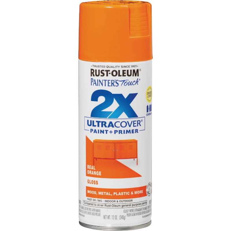 Rust-Oleum Painter&#039;s Touch 2X Ultra Cover Paint + Primer Spray Paint Real Orange, 12 Oz.