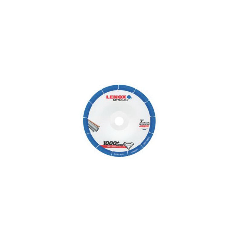 Lenox MetalMax 2044481 Grinding Wheel, 7 in Dia, 0.06 in Thick, 7/8 in Arbor, Diamond Abrasive Blue/White