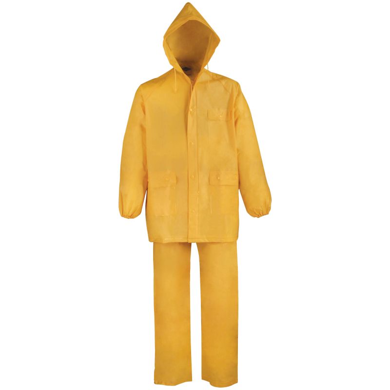 Diamondback 8127XL Rain Suit, XL, 30-1/2 in Inseam, PVC, Yellow, Drawstring Collar, Zipper with Storm Flap Closure XL, Yellow