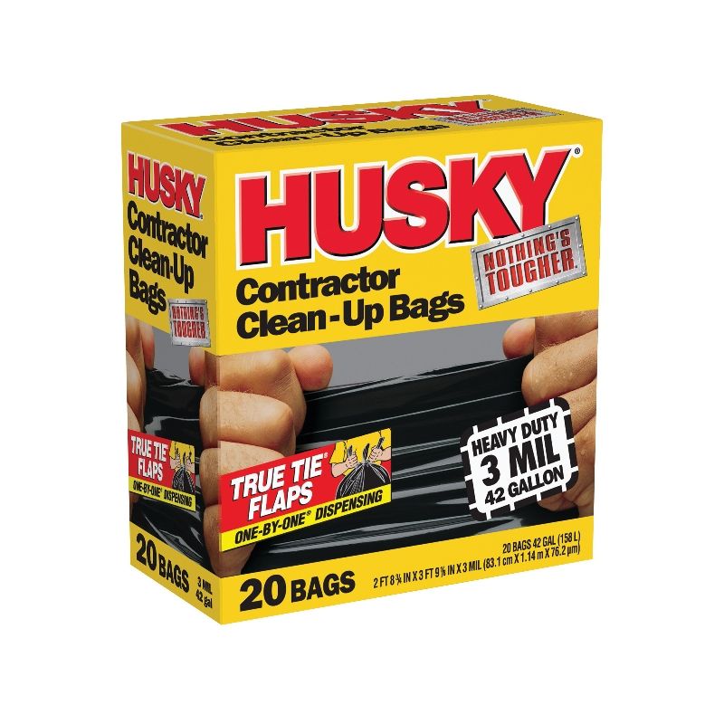 Husky HK42WC020B Contractor Clean-Up Bag, 42 gal Capacity, Polyethylene, Black 42 Gal, Black