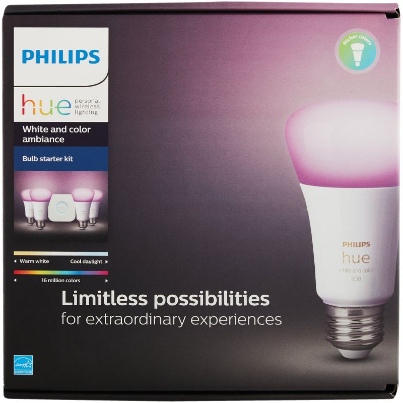 Philips Hue White &amp; Color Ambiance A19 Medium LED Light Bulb Bluetooth Starter Kit