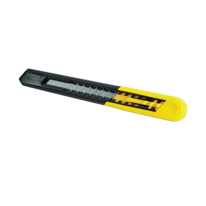 Stanley Quick-Point Series 10-150 Utility Knife, 9 mm W Blade, Carbon Steel Blade, Textured Handle, Black/Yellow Handle