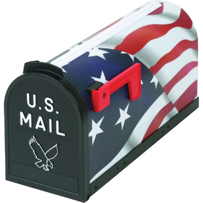 Flambeau T2 American Flag Post Mount Mailbox Large, Flag Silk-Screened
