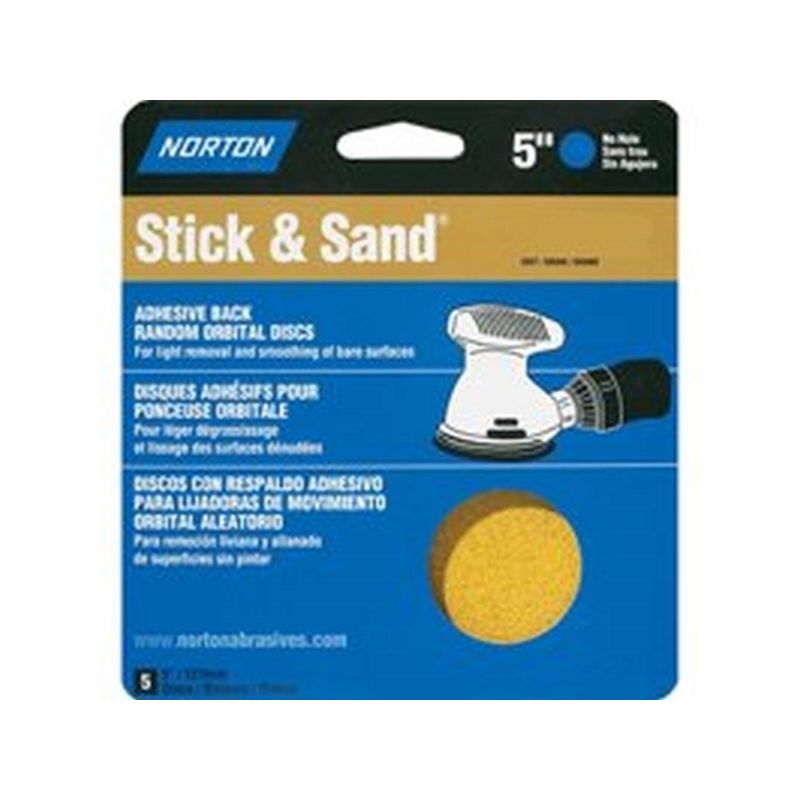 Norton 48906 Sanding Disc, 5 in Dia, Coated, P120 Grit, Medium, Aluminum Oxide Abrasive, C-Weight Paper Backing