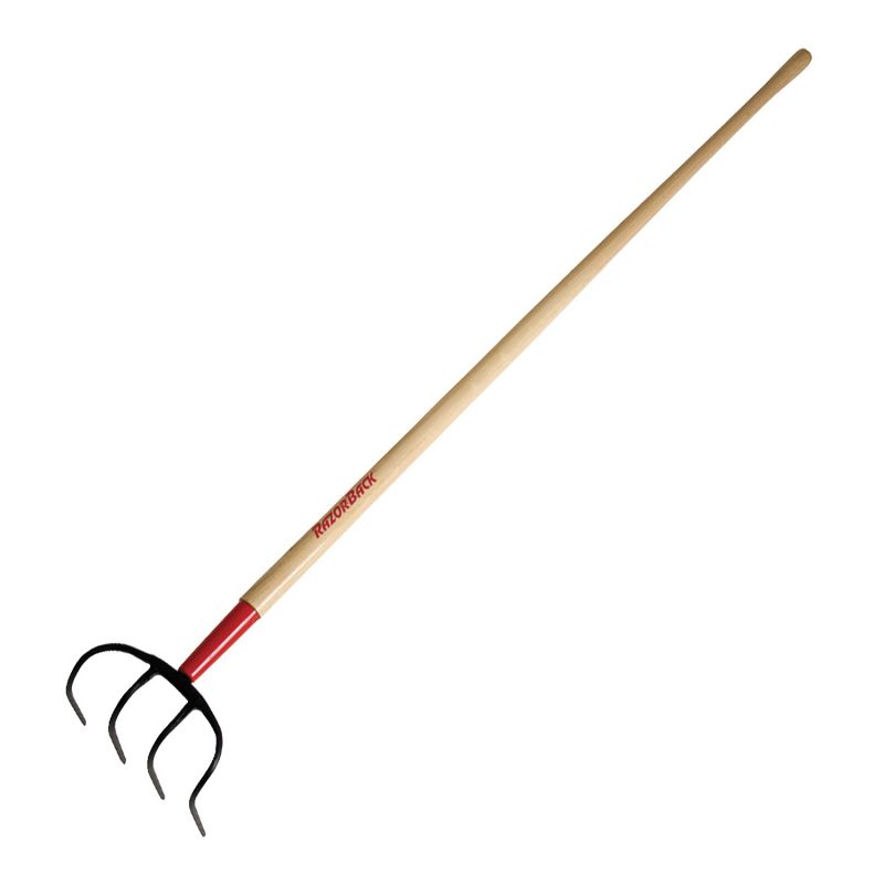 Razor-Back 75212 Manure/Refuse Hook with Handle, 8-1/4 in W, 9-1/2 in L, 6 in L Tine, 4-Tine, Wood Handle