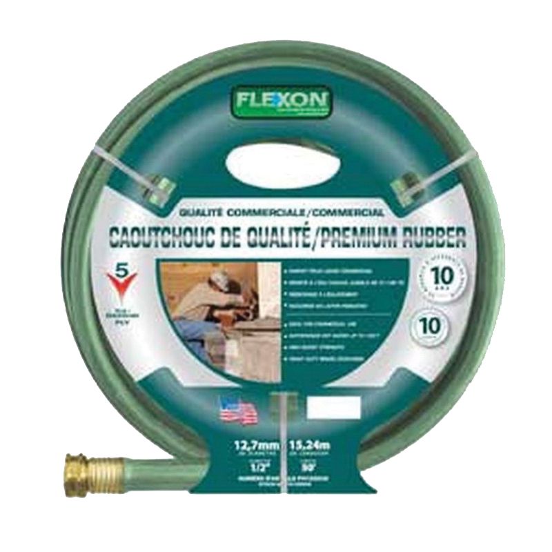 Flexon PH12100G Garden Hose, 1/2 in, 100 ft L, Rubber, Green Green