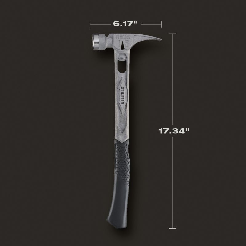 Stiletto TIBONE TIB15MC Milled/Curved Hammer, 15 oz Head, Milled, Straight Claw Head, Titanium Head, 17.34 in OAL