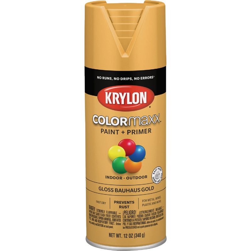 Krylon ColorMaxx Spray Paint + Primer Bauhaus Gold, 12 Oz.