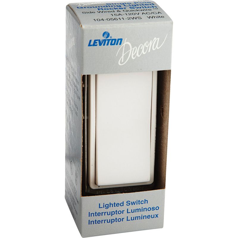 Leviton Decora Illuminated Rocker Single Pole Switch White, 15