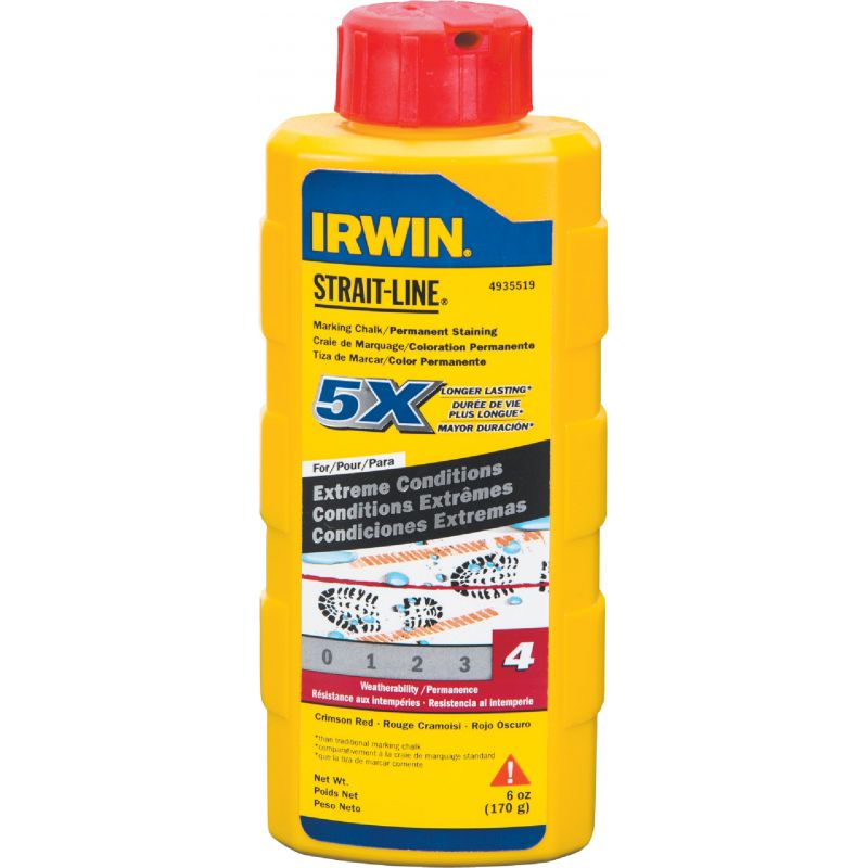 Irwin STRAIT-LINE Permanent Staining 5X Chalk Line Chalk Crimson Red, 6 Oz.