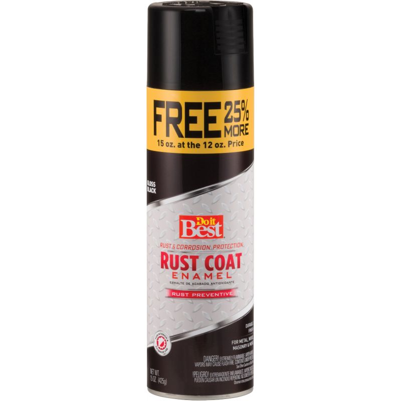 Do it Best Rust Coat Enamel Bonus Anti-Rust Spray Paint Black, 15 Oz.